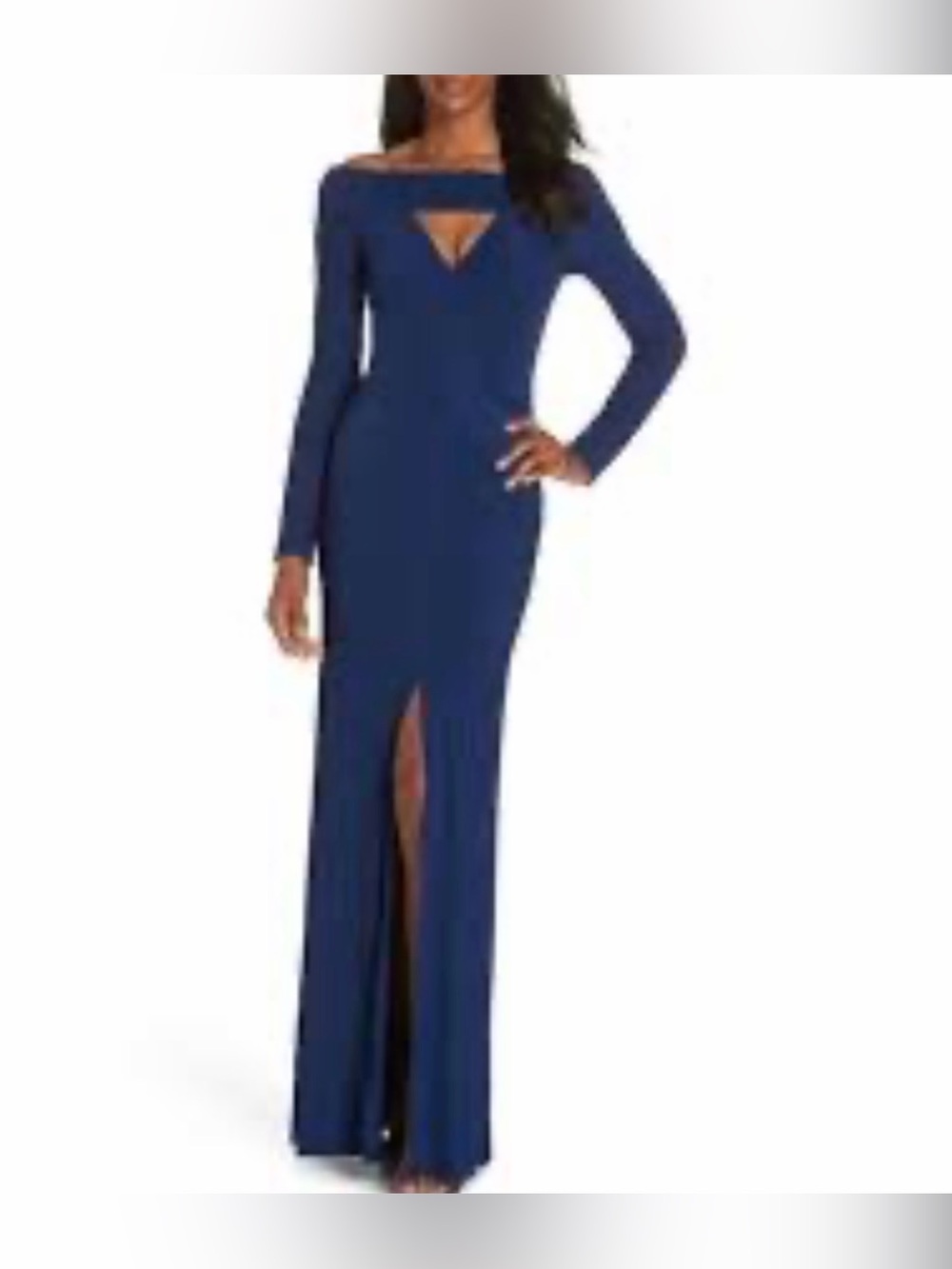 NWT TADASHI SHOJI Livia Off-the-shoulder Pintuck Cutout Gown In blue. Sz small